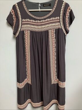 Mikarose Black Tunic Dress with Pink & Cream Embroidery